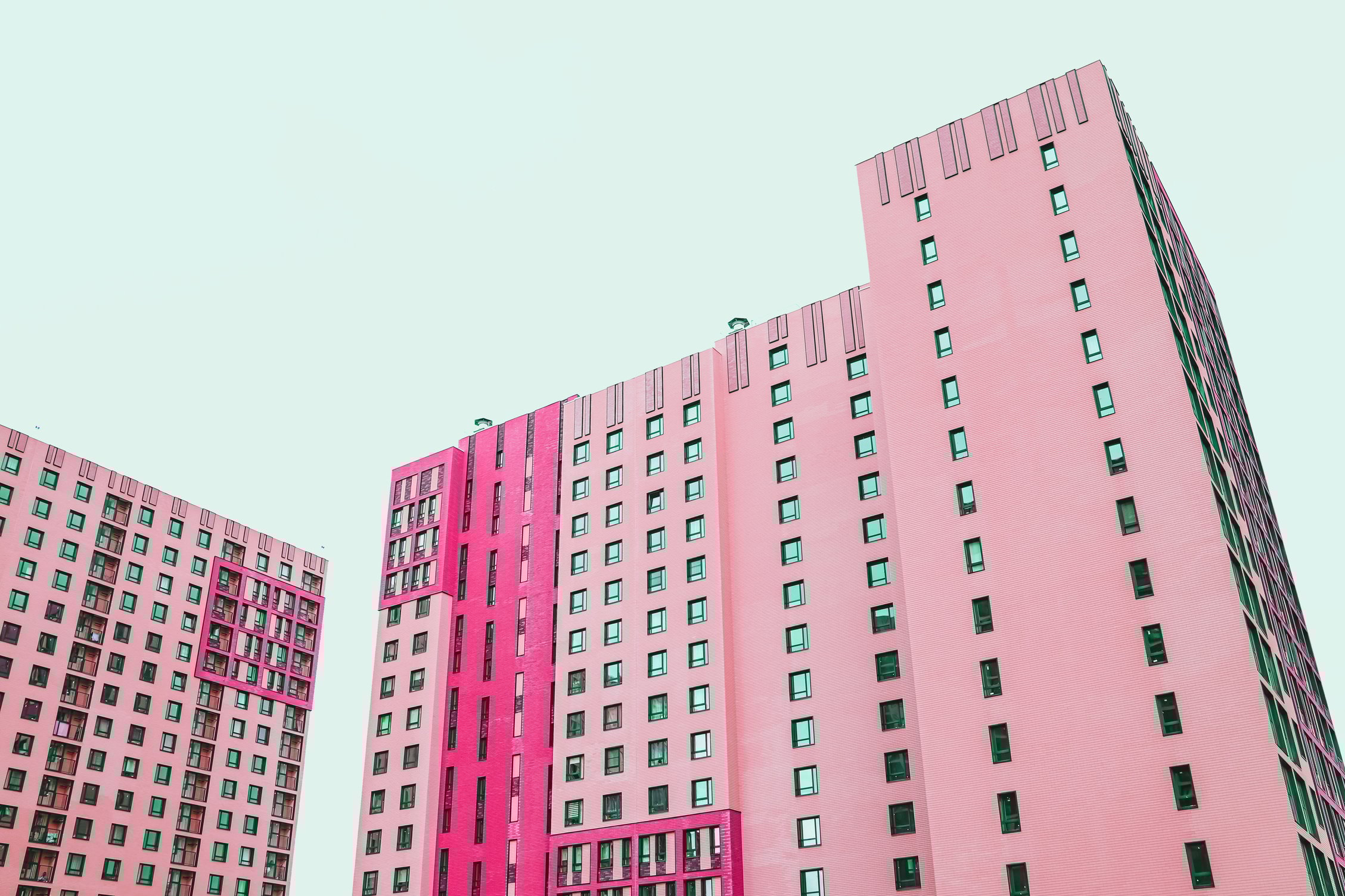Pink apartment building. Modern architecture art